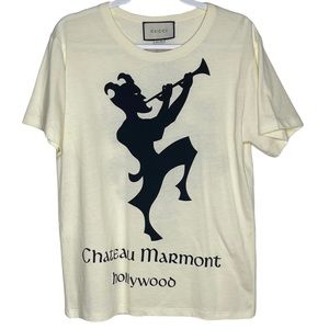 Gucci “Chateau Marmont” Floral White 100% Cotton Graphic T-Shirt